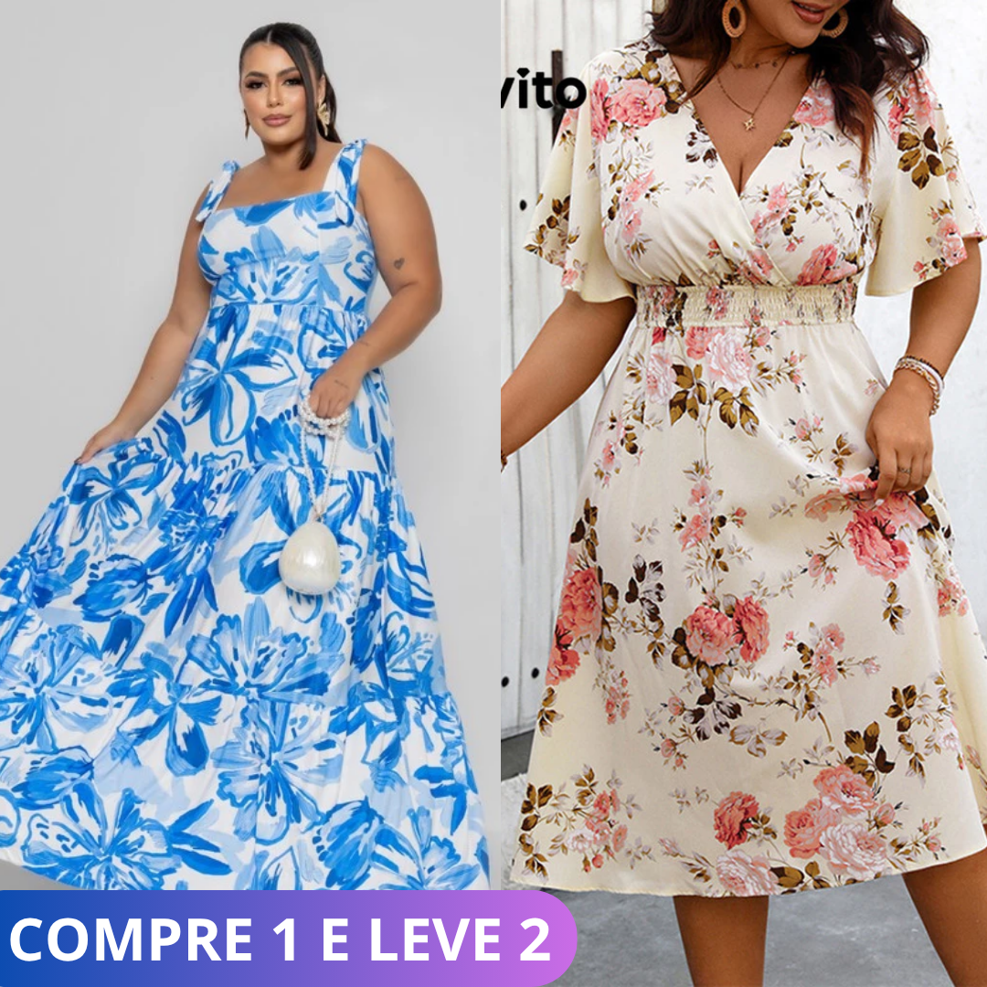Vestido Plus Size Romântico Estampado Floral